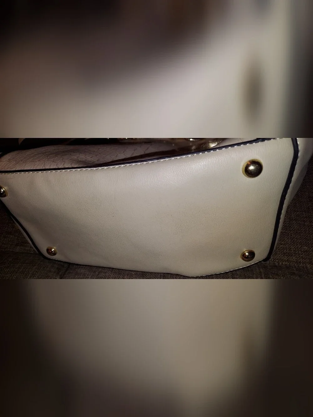 Adrienne Vittadini Cream Croc-Embossed Satchel with Black Trim & Gold Hardware